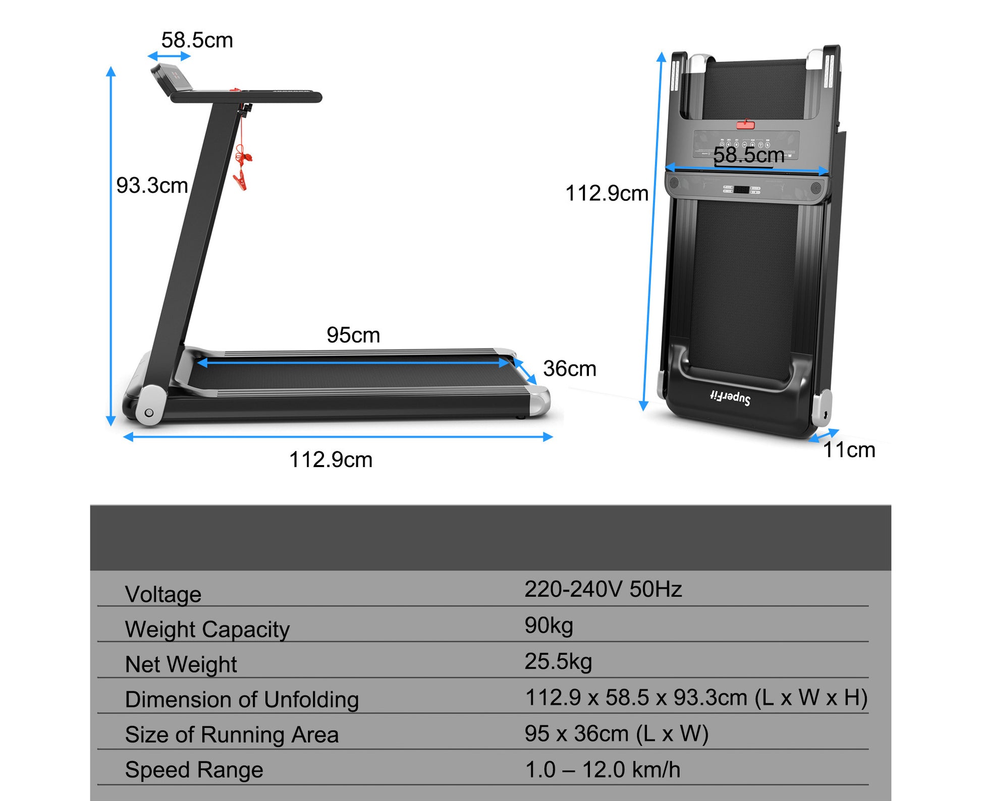 Folding Electric Treadmill 12Km/H LED Screen APP Control Exercise Running Walking Machine Home Gym,Silver