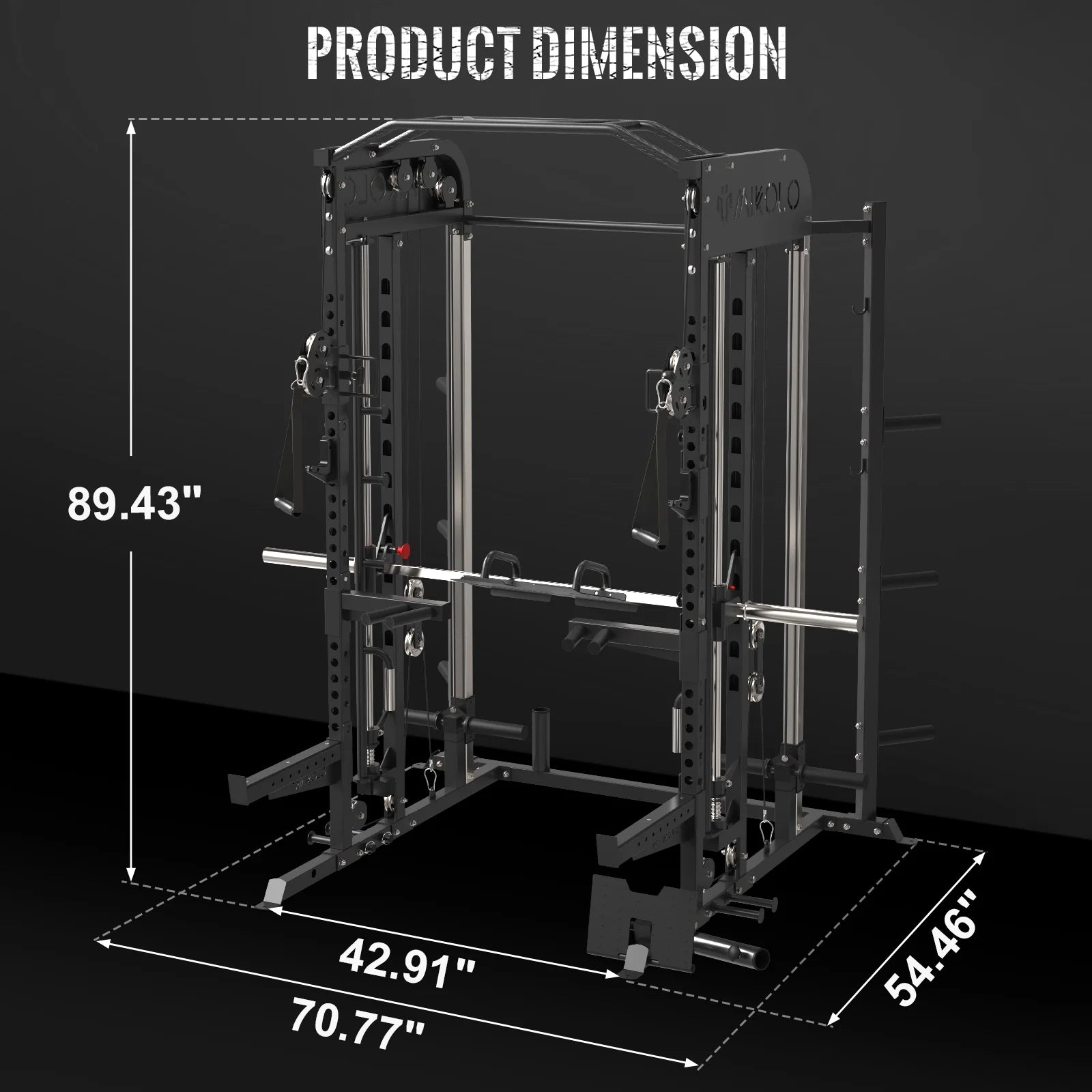 Smith Machine, All-In-One Power Rack Cage with Adjustable Cable Crossover, Vertical Leg Press and Smith Bar, Multifunctional Squat Rack with J Hook, Spotter Arms and Other