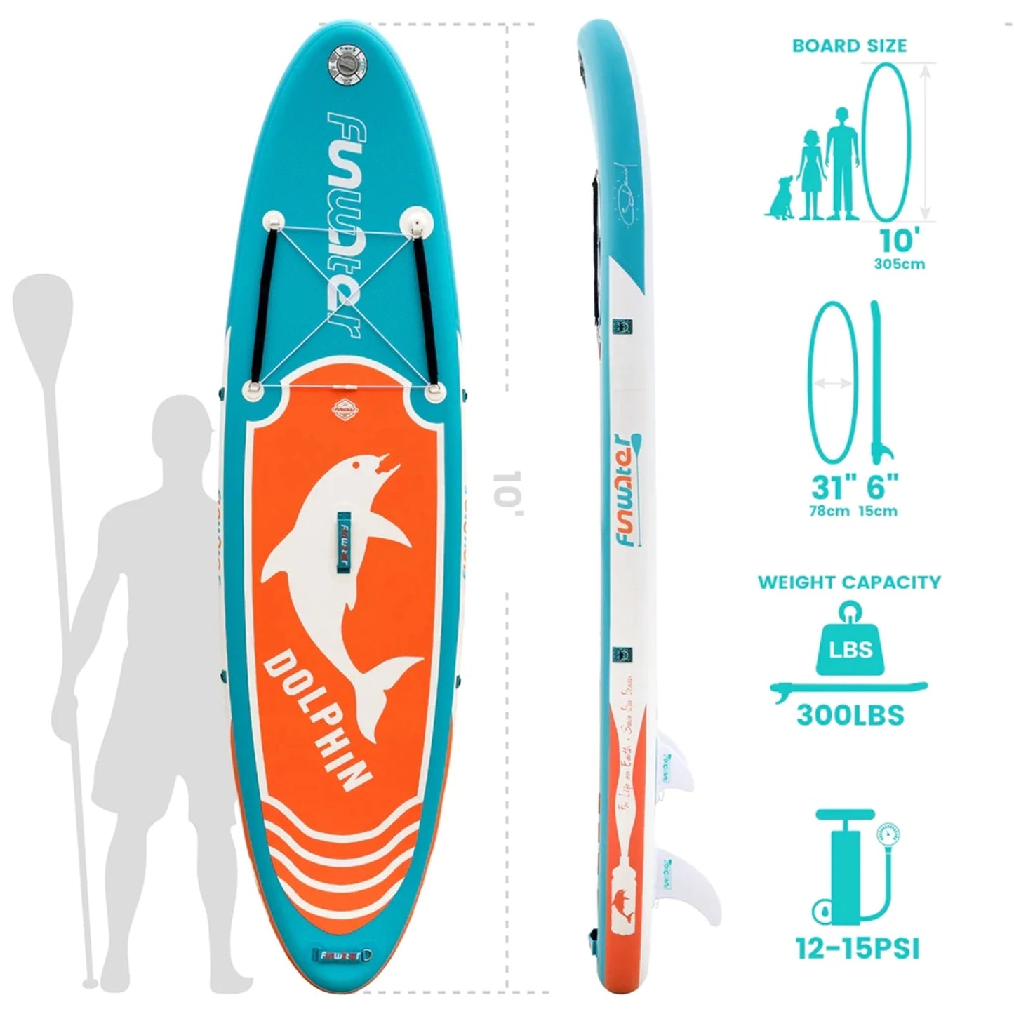 [AU Direct]  Inflatable Stand up Paddle Board 305*78*15 CM Ultra Lightweight All Includes Paddle Board, Adj Paddle, Kayak Seat, Pump, Backpack, Leash, Waterproof Bag, Non-Slip Deck Pad for Teenagers and Adults SUPFW08A