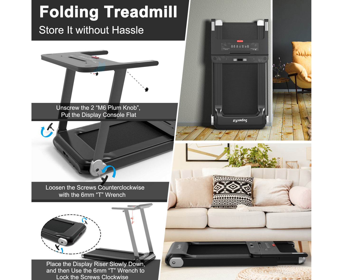 Folding Electric Treadmill 12Km/H LED Screen APP Control Exercise Running Walking Machine Home Gym,Silver