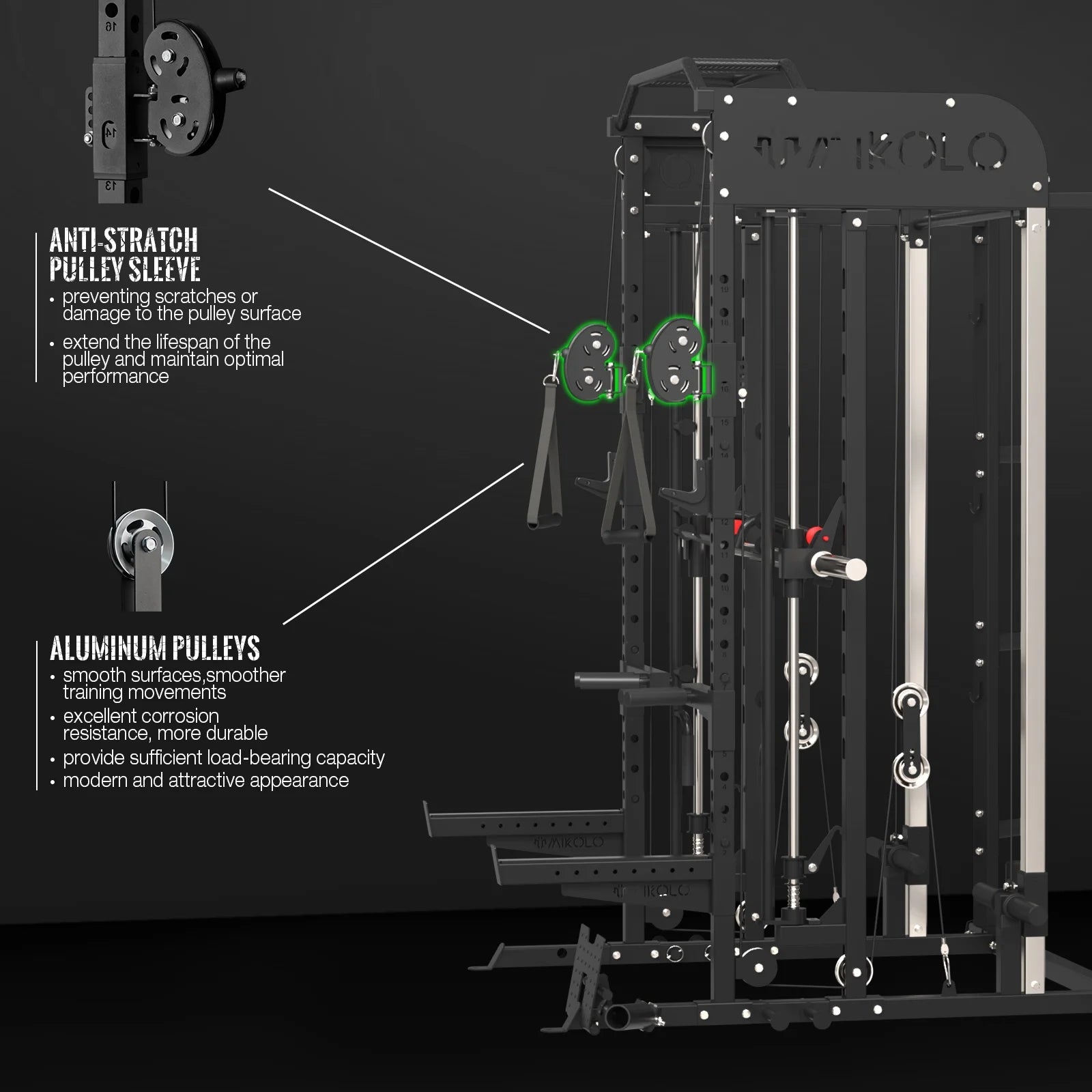 Smith Machine, All-In-One Power Rack Cage with Adjustable Cable Crossover, Vertical Leg Press and Smith Bar, Multifunctional Squat Rack with J Hook, Spotter Arms and Other