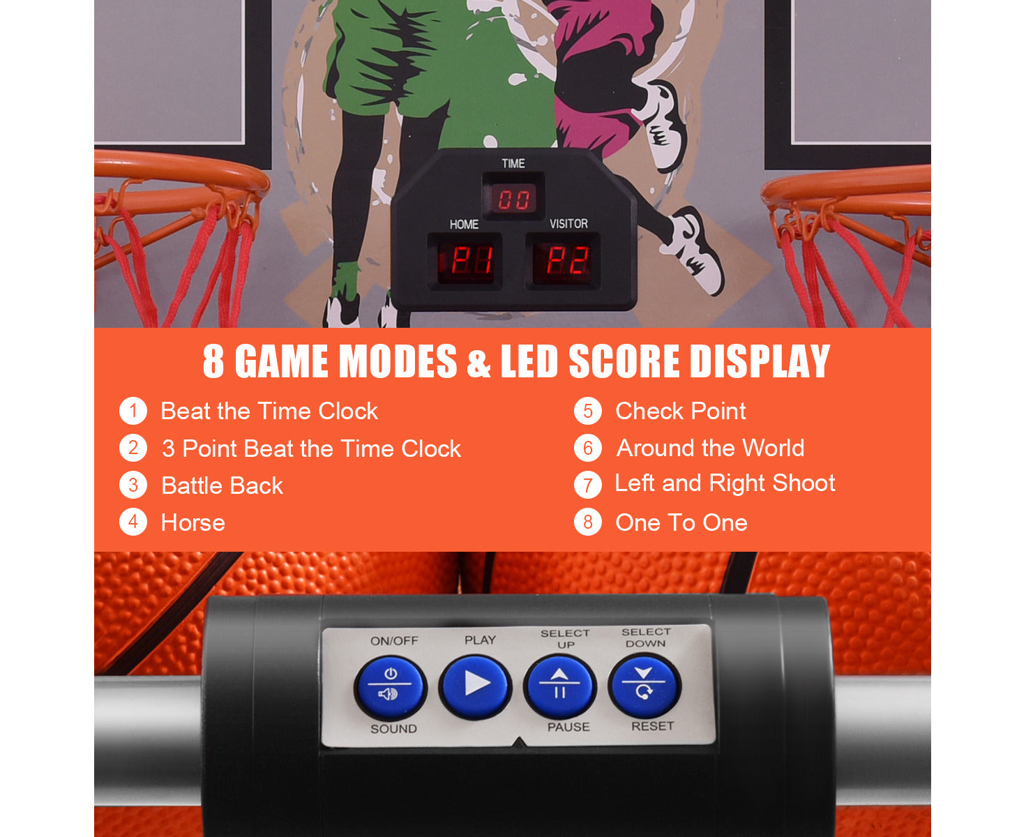 Arcade Basketball Game 2-Player Basketball System Electronic Scoring Sports Indoor Exercise