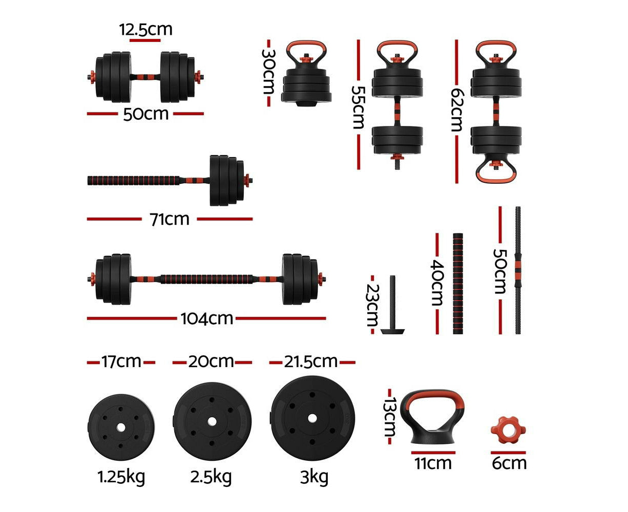 40Kg Adjustable Dumbbells Set Kettle Bell Weight Plates Barbells Gym